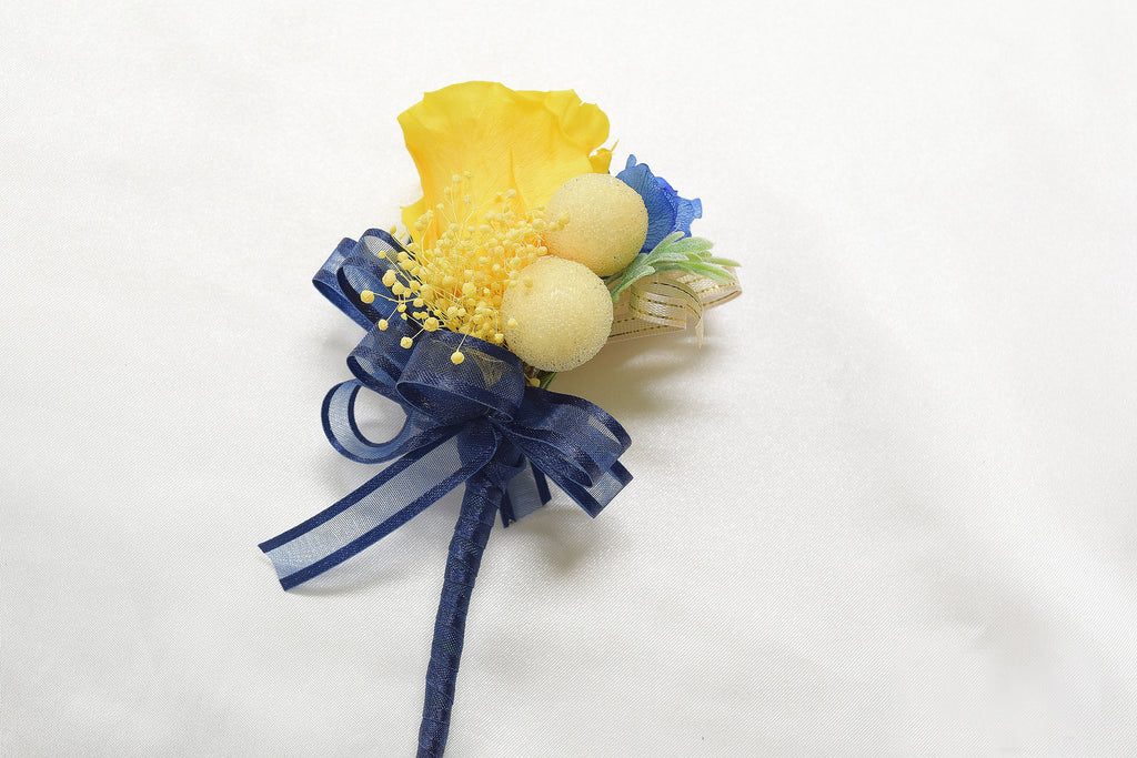 Boutonniere & Wrist Corsage Set (BWC25) - Royal Blue & Yellow
