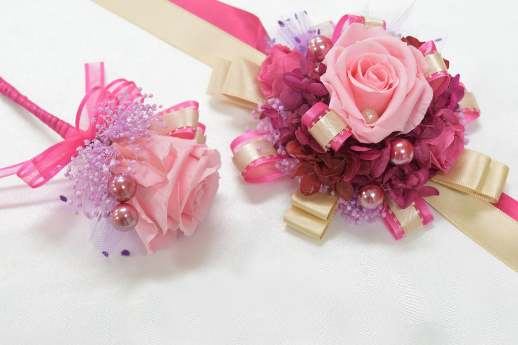 Boutonniere & Wrist Corsage Set (BWC23) - Pink & Red Violet