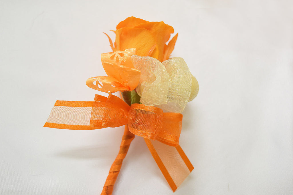Boutonniere & Wrist Corsage Set (BWC10) - Orange & Yellow