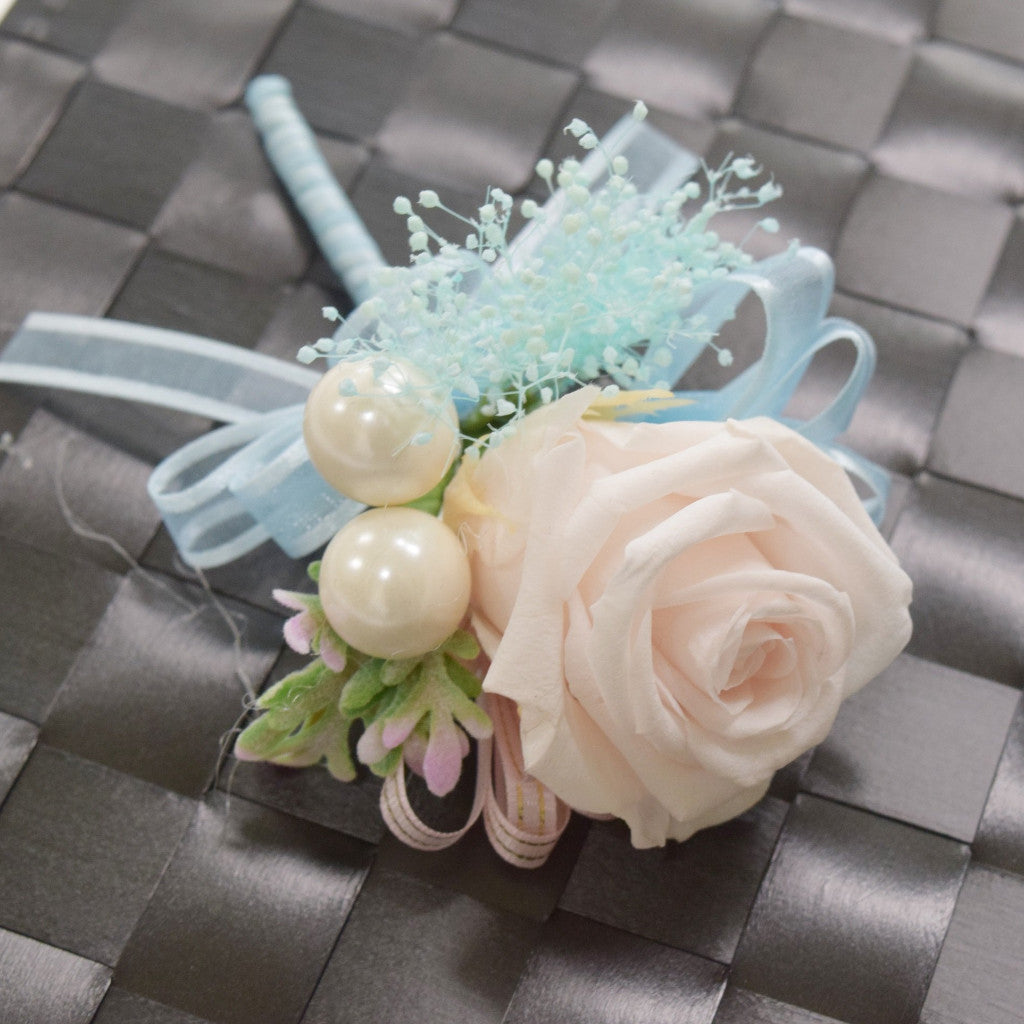 Wrist Corsage (WC14) - Turquoise & Panna Cotta