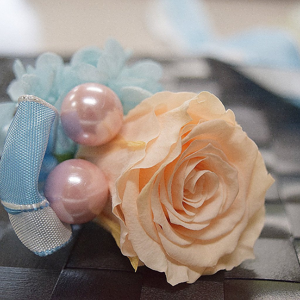 Boutonnieres (B15) - Peach and Light Blue