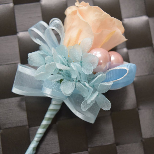 Boutonnieres (B15) - Peach and Light Blue