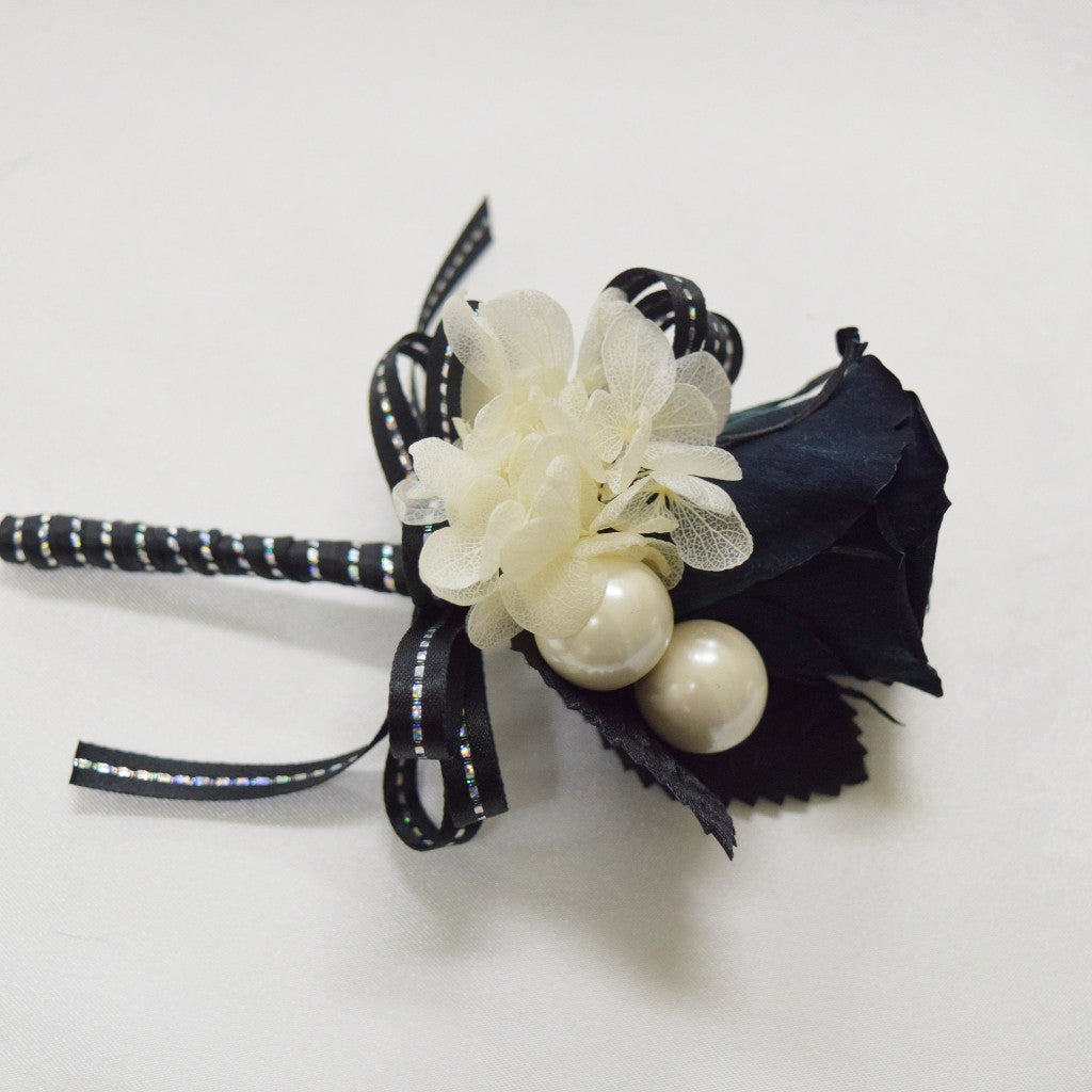 Wrist Corsage (WC18) - Pearl White & Black