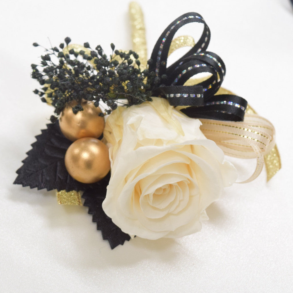 Wrist Corsage (WC19) - Ivory Gold & Black