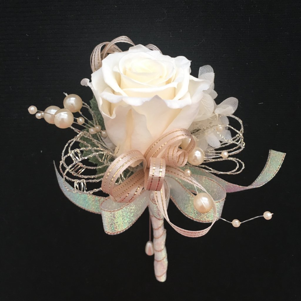 Boutonniere & Wrist Corsage Set (BWC01) - White & Beige