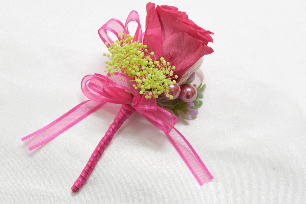Boutonniere & Wrist Corsage Set (BWC21) - Hot Pink & Green