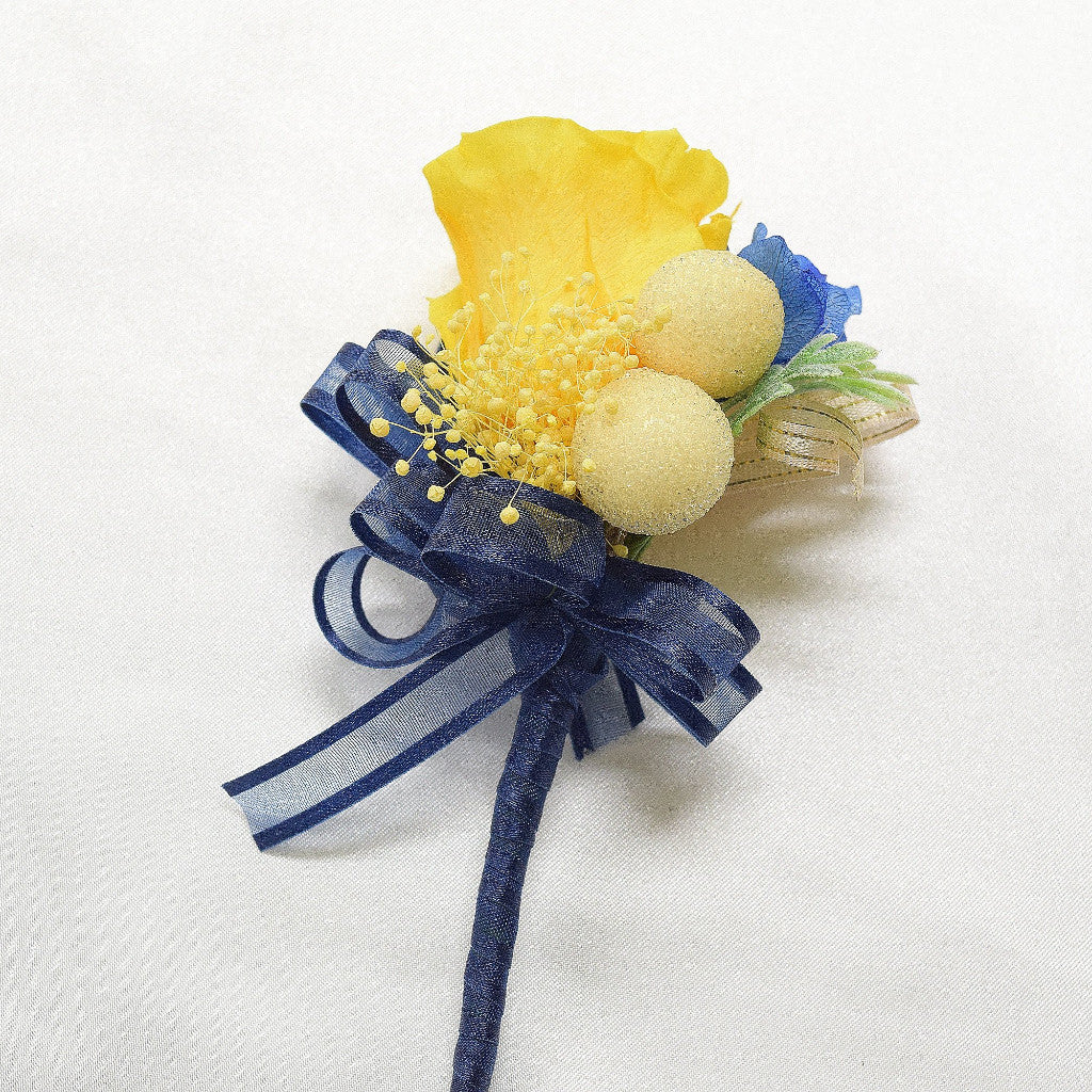 Wrist Corsage (WC25) - Royal Blue and Yellow