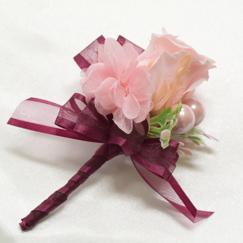 Wrist Corsage (WC28) - Pink and Maroon