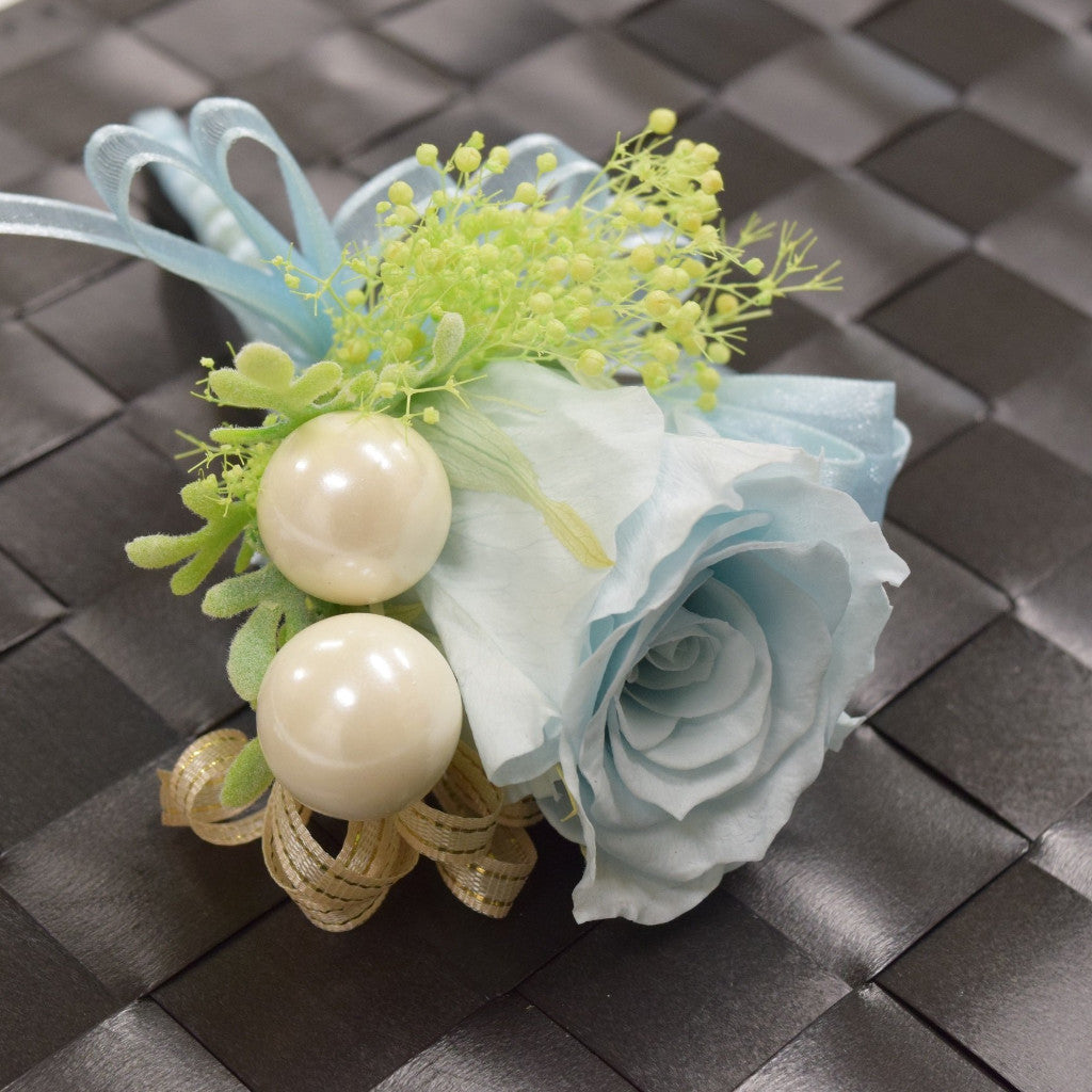 Wrist Corsage (WC30) - Cotton Blue and Green