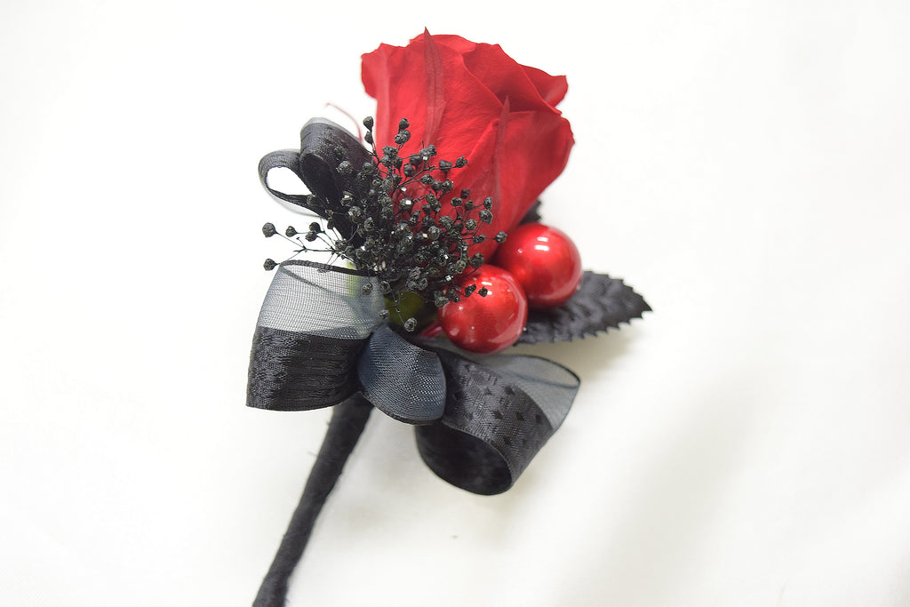 Boutonniere & Wrist Corsage Set (BWC09) - Red & Black