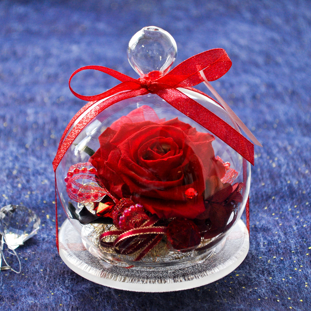Rose Glass Dome - Red