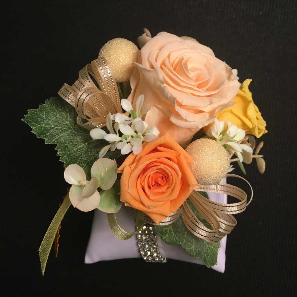 Wrist Corsage (WC04-RB) - Peach Orange / Rhinestone Bracelet