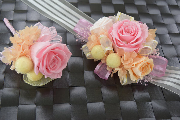 Boutonniere & Wrist Corsage Set (BWC11) - Pink & Peach