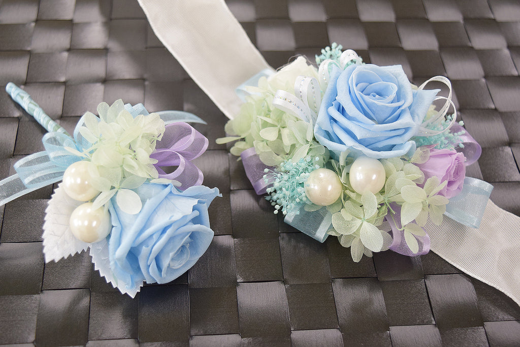 Wrist Corsage (WC12) - Light Blue & Lavender