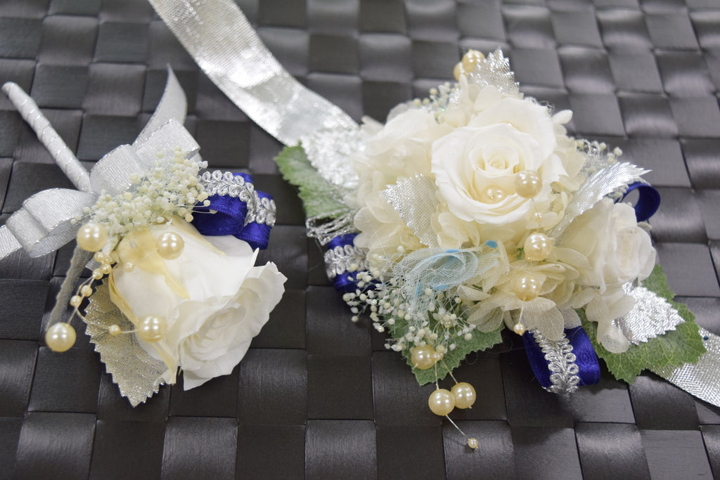 Wrist Corsage (WC20) - Pearl White & Silver