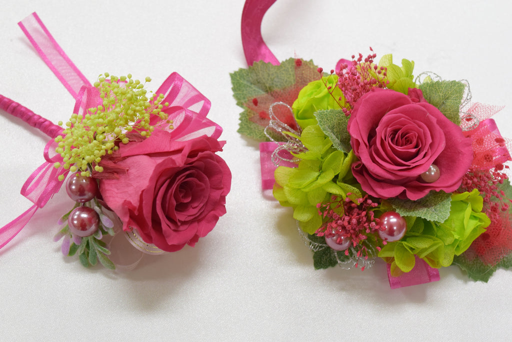 Wrist Corsage (WC21) - Hot Pink & Green