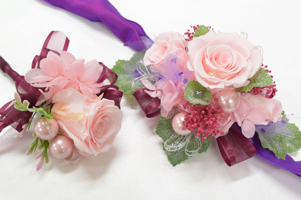 Wrist Corsage (WC28) - Pink and Maroon
