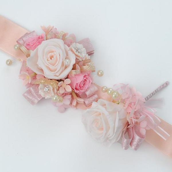 Boutonniere & Wrist Corsage Set (BWC41) - Soft Pink with Butterfly