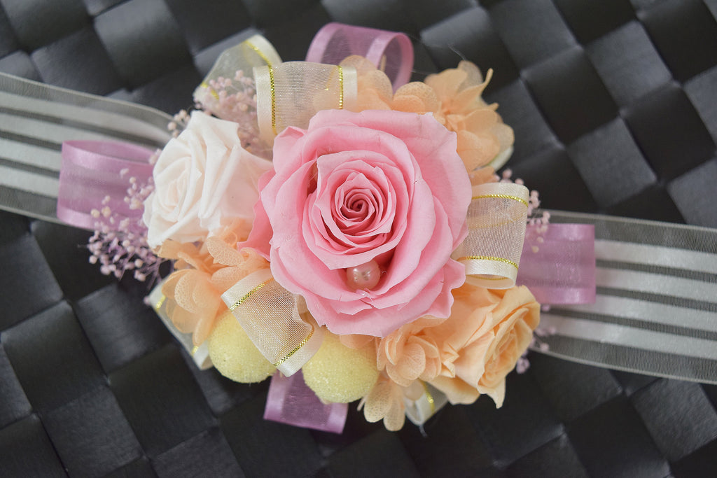 Boutonniere & Wrist Corsage Set (BWC11) - Pink & Peach