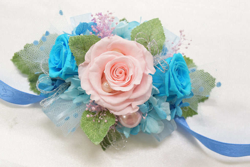 Boutonniere & Wrist Corsage Set (BWC13) - Pink & Turquoise