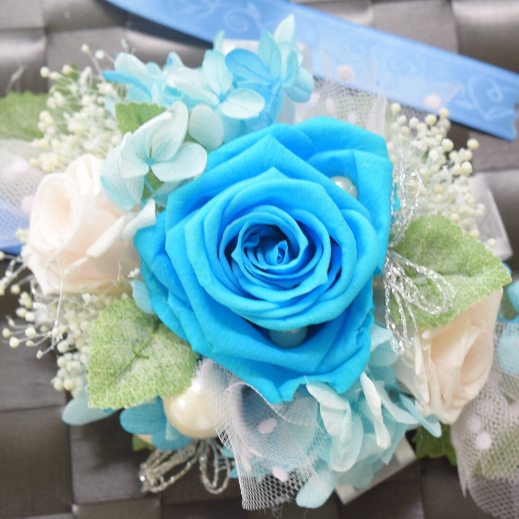 Wrist Corsage (WC14) - Turquoise & Panna Cotta