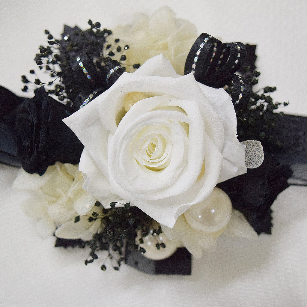 Wrist Corsage (WC18) - Pearl White & Black