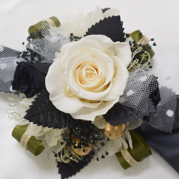 Wrist Corsage (WC19) - Ivory Gold & Black