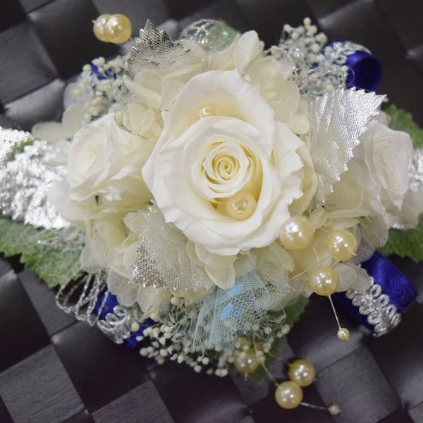 Wrist Corsage (WC20) - Pearl White & Silver