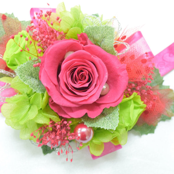 Wrist Corsage (WC21) - Hot Pink & Green