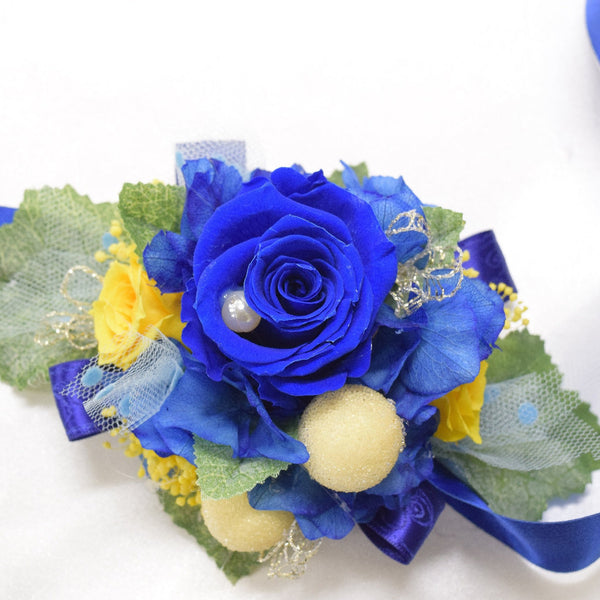 Wrist Corsage (WC25) - Royal Blue and Yellow