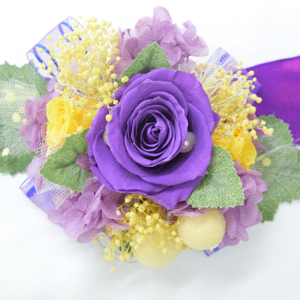 Wrist Corsage (WC26) - Purple & Yellow