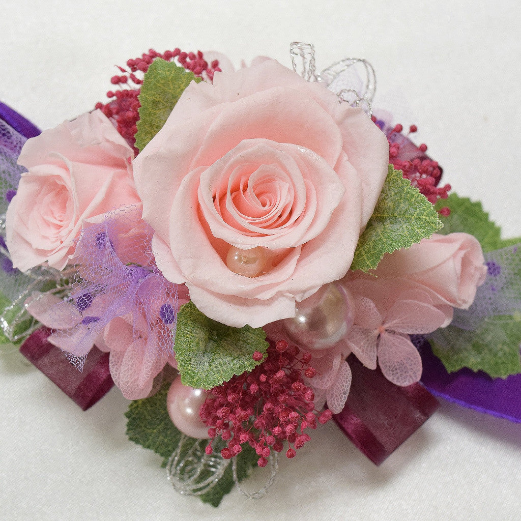 Wrist Corsage (WC28) - Pink and Maroon