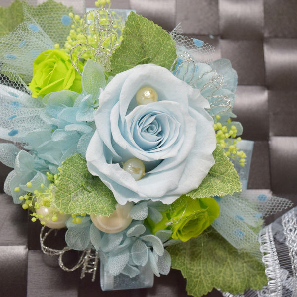 Wrist Corsage (WC30) - Cotton Blue and Green