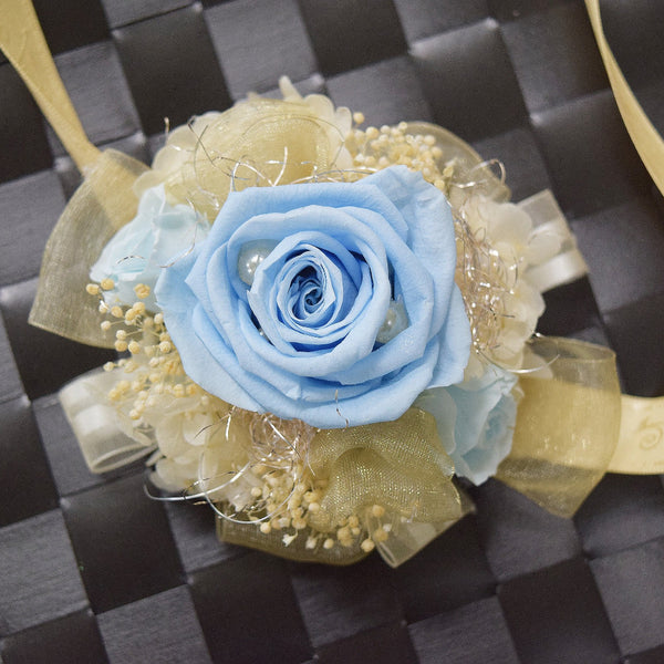 Wrist Corsage (WC32) - Powder Blue & Ivory