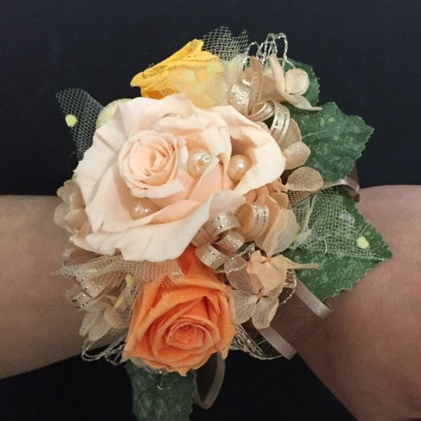 Boutonniere & Wrist Corsage Set (BWC04) - Peach Orange