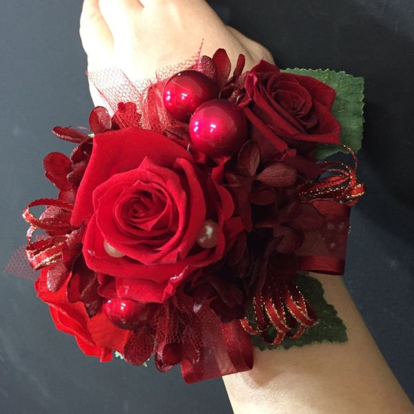 Wrist Corsage (WC06-BallB) - Red / Ball Bracelet