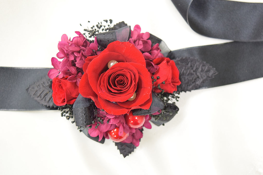 Boutonniere & Wrist Corsage Set (BWC09) - Red & Black
